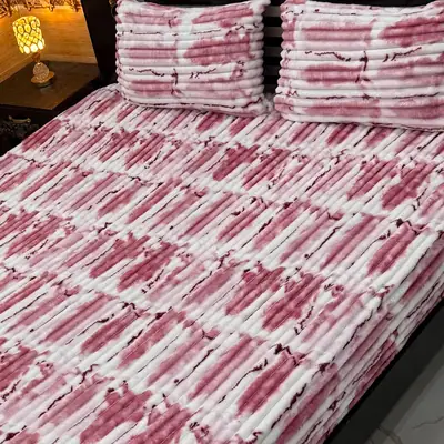 Premium 3 Pcs Plush Embossed Bubble Printed Double Bedsheet