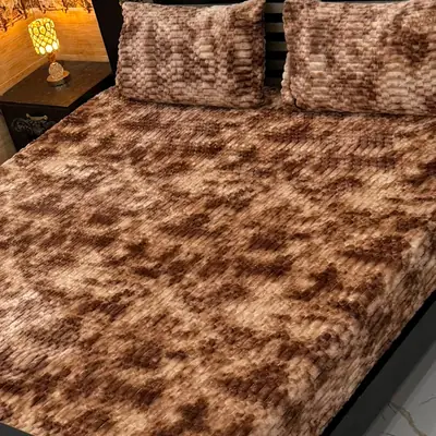 Premium 3 Pcs Plush Embossed Bubble Printed Double Bedsheet