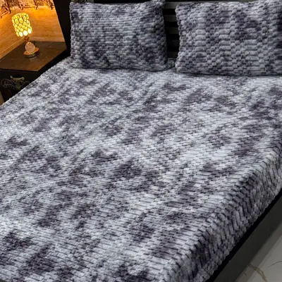 Premium 3 Pcs Plush Embossed Bubble Printed Double Bedsheet