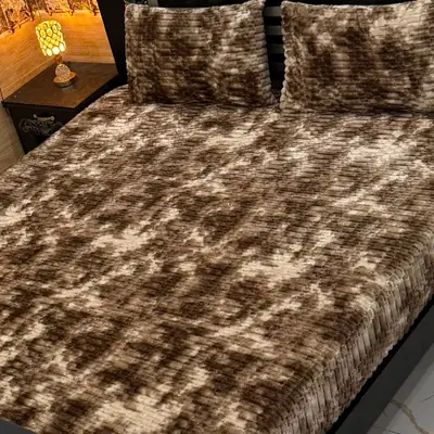 Premium 3 Pcs Plush Embossed Bubble Printed Double Bedsheet