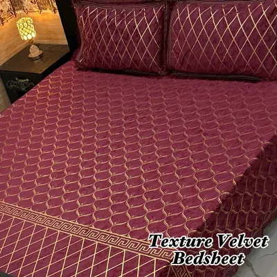 Luxurious 3 Pcs Velvet Textured Double Bedsheet