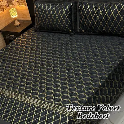 Luxurious 3 Pcs Velvet Textured Double Bedsheet