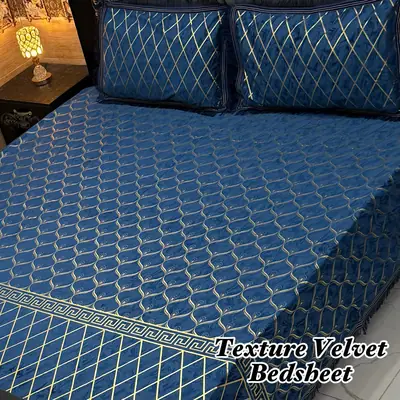 Luxurious 3 Pcs Velvet Textured Double Bedsheet