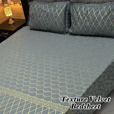 Luxurious 3 Pcs Velvet Textured Double Bedsheet