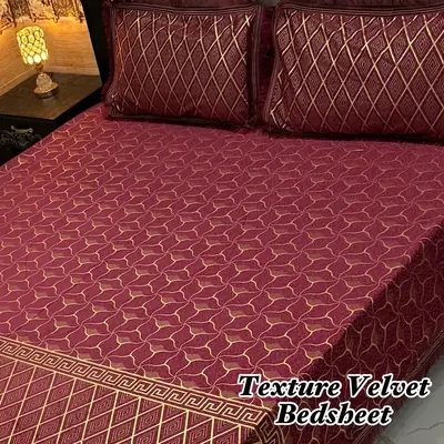 Luxurious 3 Pcs Velvet Textured Double Bedsheet