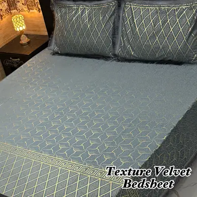 Luxurious 3 Pcs Velvet Textured Double Bedsheet