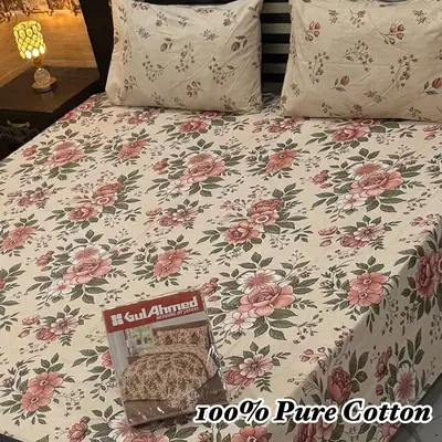 Exclusive 3 Pcs 100% Pure Cotton Printed Double Bedsheet