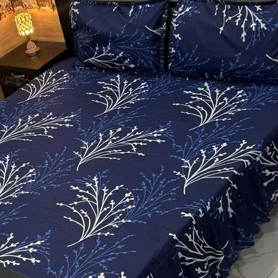 Stylish 3 Pcs Cotton Salonica Frill Double Bedsheet