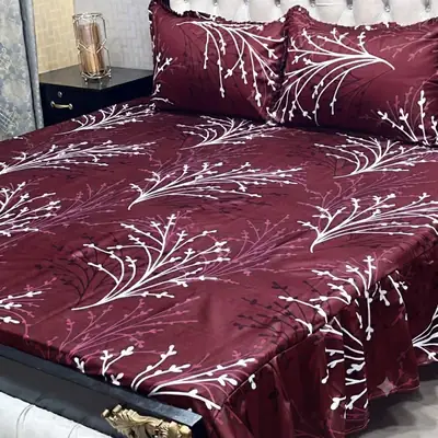 Stylish 3 Pcs Cotton Salonica Frill Double Bedsheet