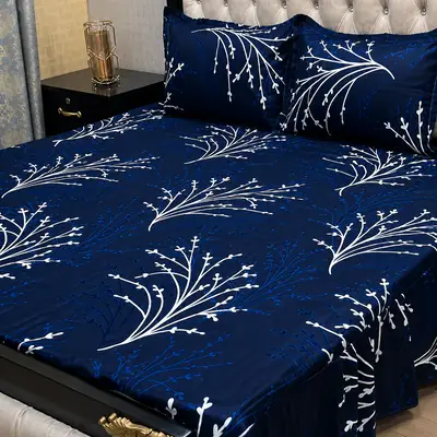 Stylish 3 Pcs Cotton Salonica Frill Double Bedsheet