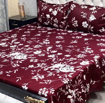 Stylish 3 Pcs Cotton Salonica Frill Double Bedsheet