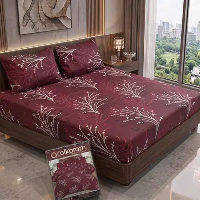 3 Pcs Cotton Salonica Printed Double Bedsheet