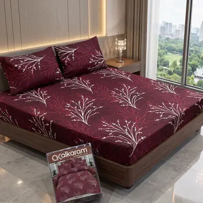 3 Pcs Cotton Salonica Printed Double Bedsheet thumbnail 2