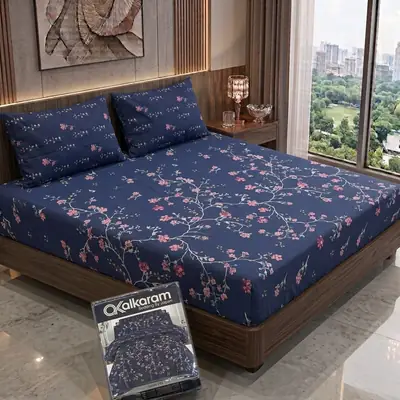 3 Pcs Cotton Salonica Printed Double Bedsheet