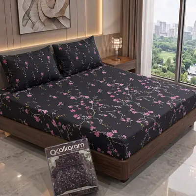 3 Pcs Cotton Salonica Printed Double Bedsheet