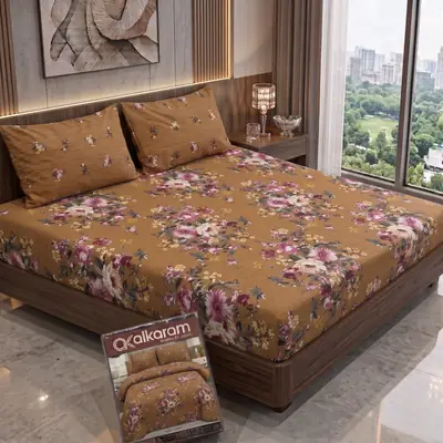 3 Pcs Cotton Salonica Printed Double Bedsheet