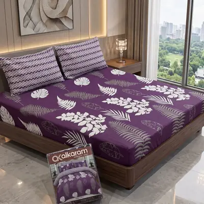 3 Pcs Cotton Salonica Printed Double Bedsheet