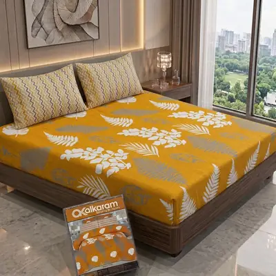 3 Pcs Cotton Salonica Printed Double Bedsheet