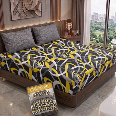 3 Pcs Cotton Salonica Printed Double Bedsheet
