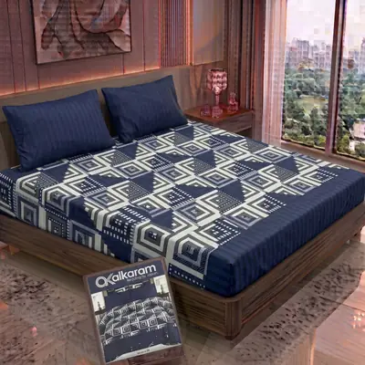 3 Pcs Cotton Salonica Printed Double Bedsheet
