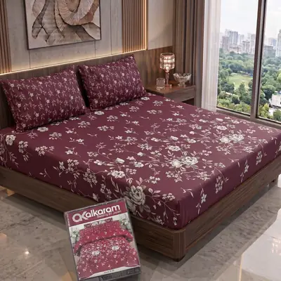 3 Pcs Cotton Salonica Printed Double Bedsheet