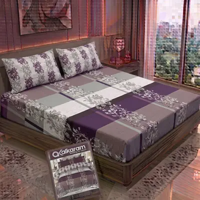 3 Pcs Cotton Salonica Printed Double Bedsheet