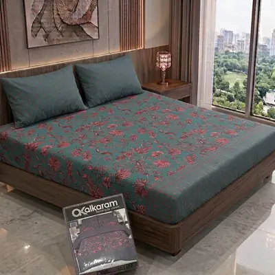 3 Pcs Cotton Salonica Printed Double Bedsheet