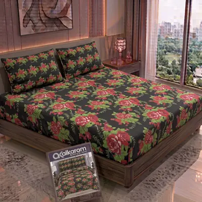3 Pcs Cotton Salonica Printed Double Bedsheet