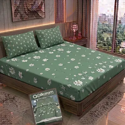 3 Pcs Cotton Salonica Printed Double Bedsheet