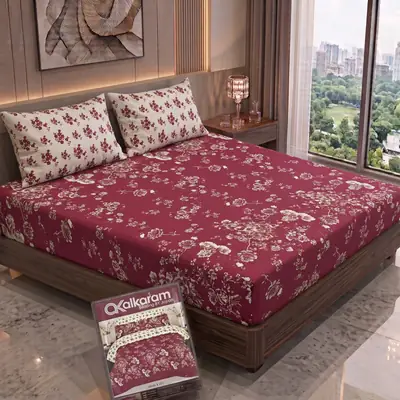 3 Pcs Cotton Salonica Printed Double Bedsheet