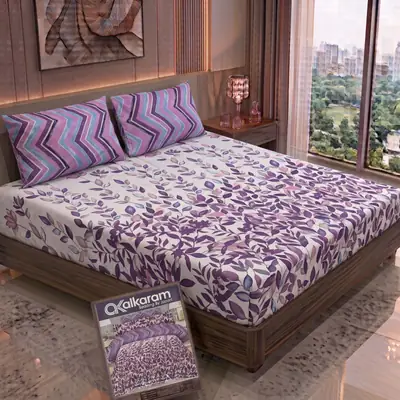 3 Pcs Cotton Salonica Printed Double Bedsheet
