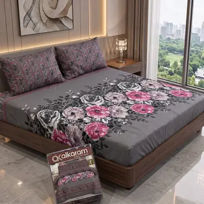 3 Pcs Cotton Salonica Printed Double Bedsheet