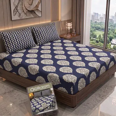 3 Pcs Cotton Salonica Printed Double Bedsheet