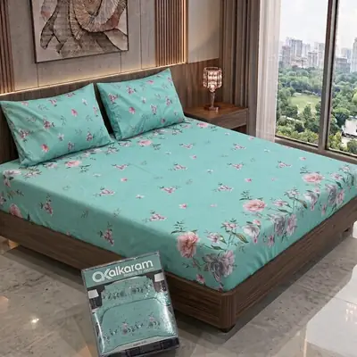 3 Pcs Cotton Salonica Printed Double Bedsheet