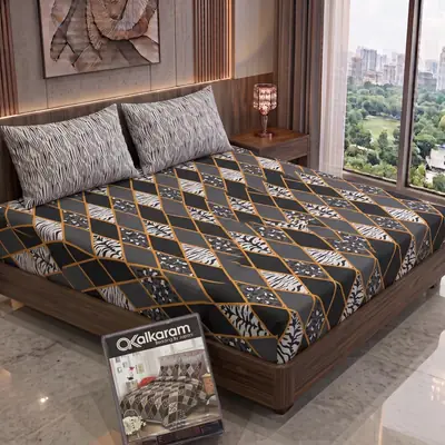 3 Pcs Cotton Salonica Printed Double Bedsheet