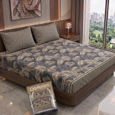 3 Pcs Cotton Salonica Printed Double Bedsheet