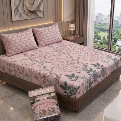 3 Pcs Cotton Salonica Printed Double Bedsheet