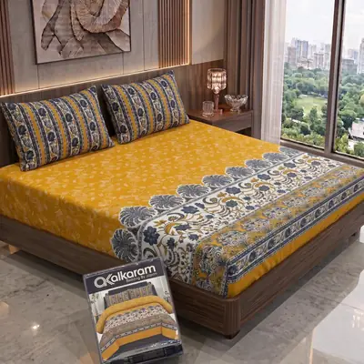 3 Pcs Cotton Salonica Printed Double Bedsheet