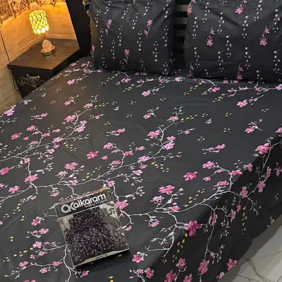 Stylish 3 Pcs Cotton Salonica Printed Double Bedsheet