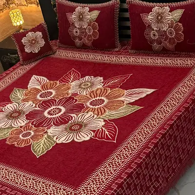 Exclusive 4 Pcs Velvet Jacquard Embroidered Double Bedsheet