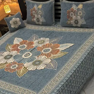 Exclusive 4 Pcs Velvet Jacquard Embroidered Double Bedsheet