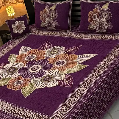 Exclusive 4 Pcs Velvet Jacquard Embroidered Double Bedsheet