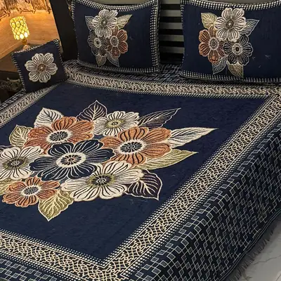 Exclusive 4 Pcs Velvet Jacquard Embroidered Double Bedsheet