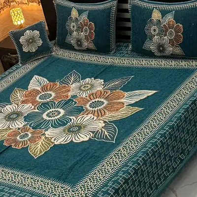 Exclusive 4 Pcs Velvet Jacquard Embroidered Double Bedsheet