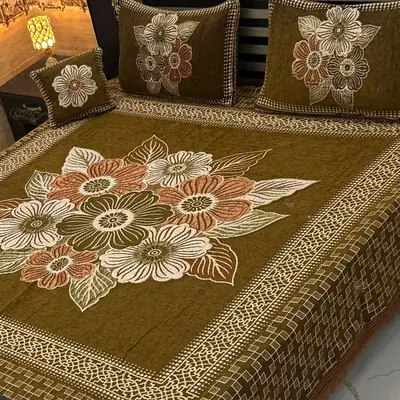 Exclusive 4 Pcs Velvet Jacquard Embroidered Double Bedsheet
