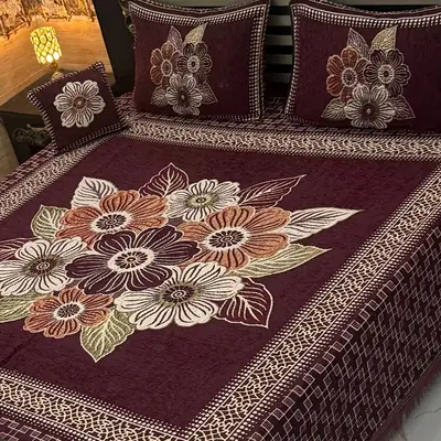 Exclusive 4 Pcs Velvet Jacquard Embroidered Double Bedsheet