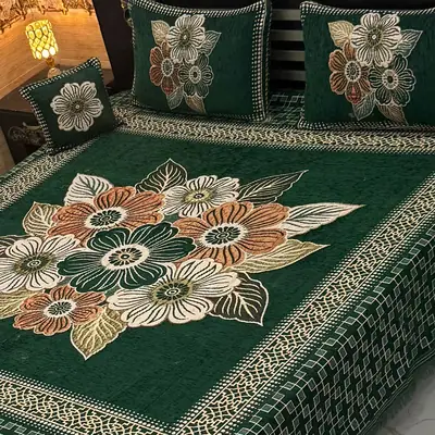 Exclusive 4 Pcs Velvet Jacquard Embroidered Double Bedsheet