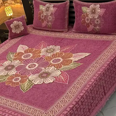 Exclusive 4 Pcs Velvet Jacquard Embroidered Double Bedsheet