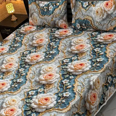 Vibrant 3 Pcs Micro Cotton Printed 9D Double Bedsheet