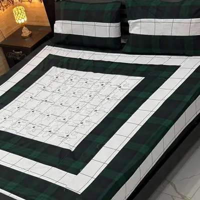 Stylish 3 Pcs Cotton Sotton Embroidered Patchwork Double Bedsheet